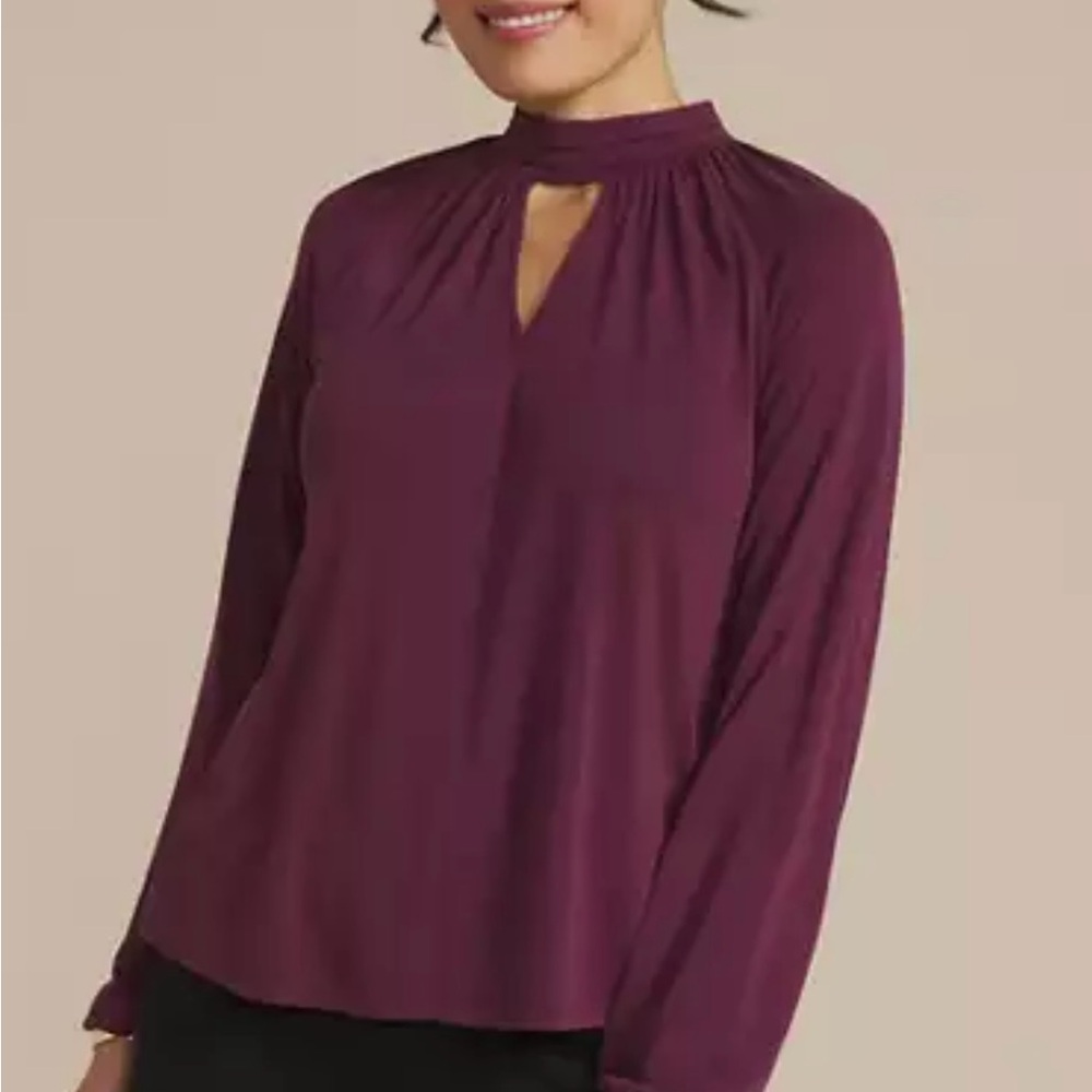 Nine West Purple Blouse with Keyhole Neckline